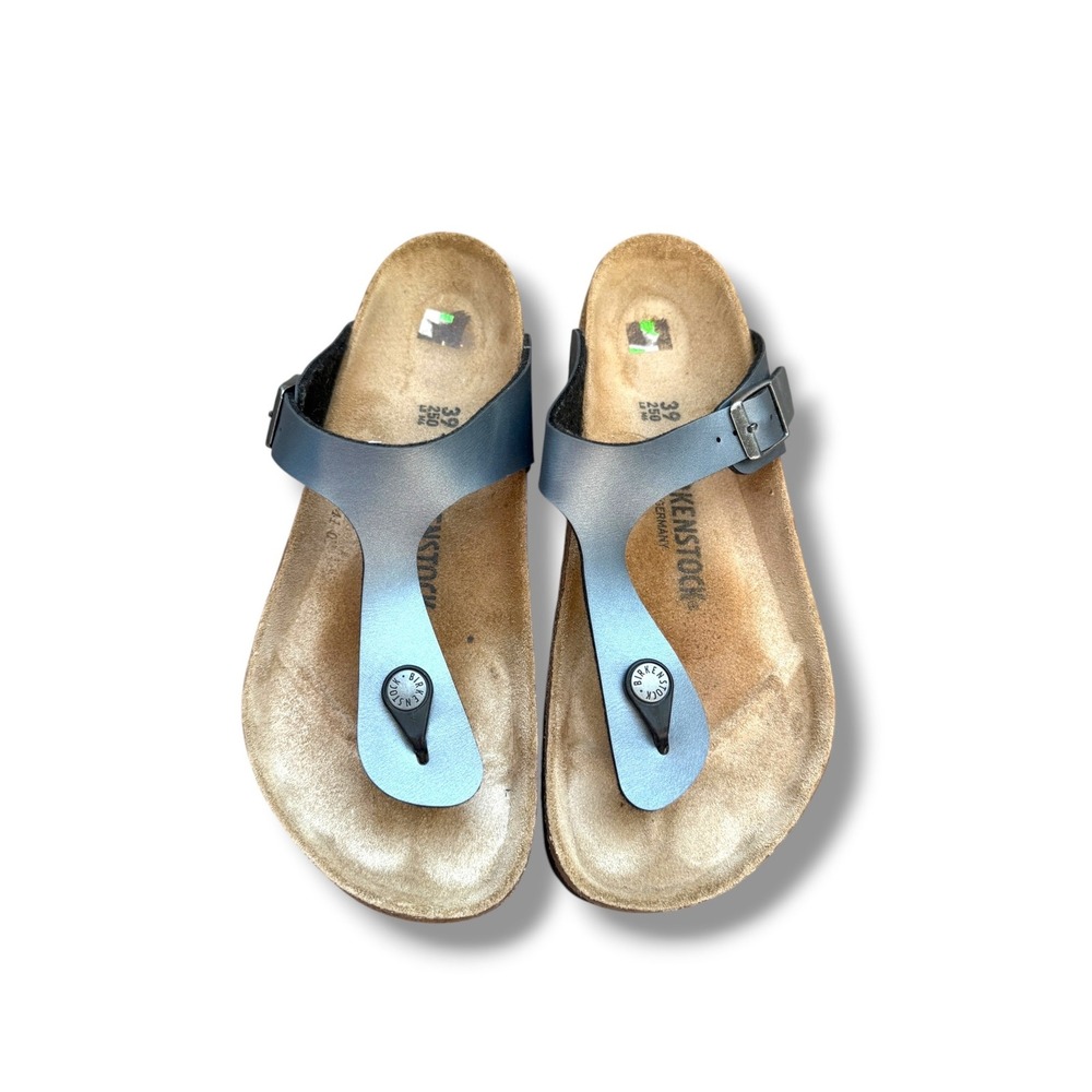 Birkenstock Gizeh Sandals Womens 39 8-8.5 Black Birko Flor Cork Footbed Thong - Picture 2 of 8